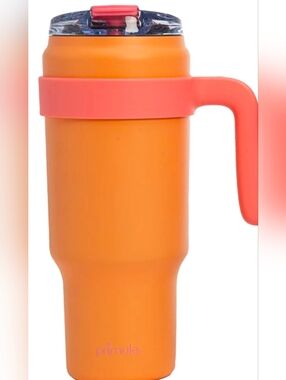 Primula 40 Oz Orange Tumbler with Removeable Pink Handle & Straw